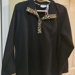 Black Long Sleeve Top Size L/XL with Leopard Print Accent NEW NEVER WORN